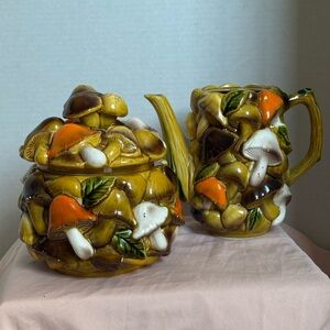 Vintage Mushroom Motif Ceramic Tea Set - Multicolor
